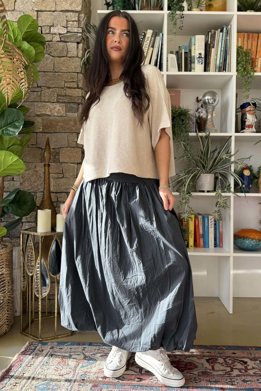 Paloma Bubble Hem Midi Skirt Charcoal 